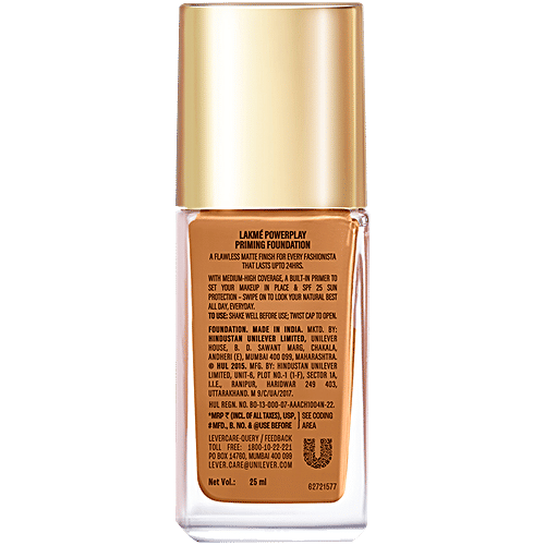 Lakme 9to5 Powerplay Priming Foundation Built in Primer Long-Lasting SPF 20 Cool Mocha, 25 ml C330 Cool Mocha 