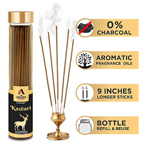 The Aroma Factory Incense Sticks/Agarbatti - Luxury Kasturi, 0% Charcoal, Aromatic, 100 g Bottle
