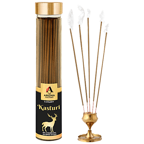 The Aroma Factory Incense Sticks/Agarbatti - Luxury Kasturi, 0% Charcoal, Aromatic, 100 g Bottle