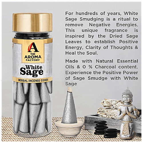 The Aroma Factory Herbal Incense/Dhoop Cones - 0% Charcoal, Gugal, White Sage & Kesar Chandan, 30 pcs (Pack of 3) 