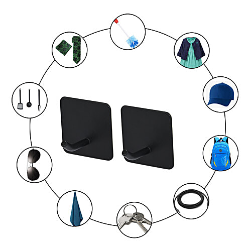 bb home Stainless Steel Spray Square Adhesive Hook Set - Strong Grip, Max. Load 2.0 kg, 2 pcs  