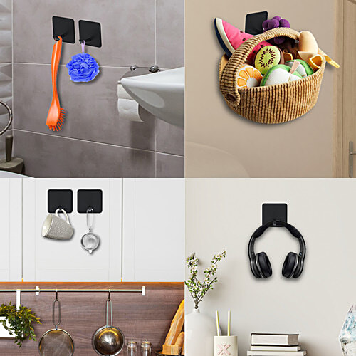 bb home Stainless Steel Spray Square Adhesive Hook Set - Strong Grip, Max. Load 2.0 kg, 2 pcs  