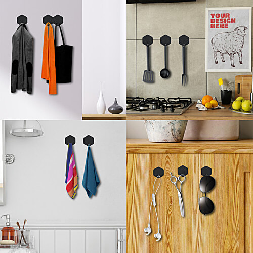 bb home Stainless Steel Spray Hexagon Adhesive Hook Set - Strong Grip, Max. Load 2.0 kg, 2 pcs  