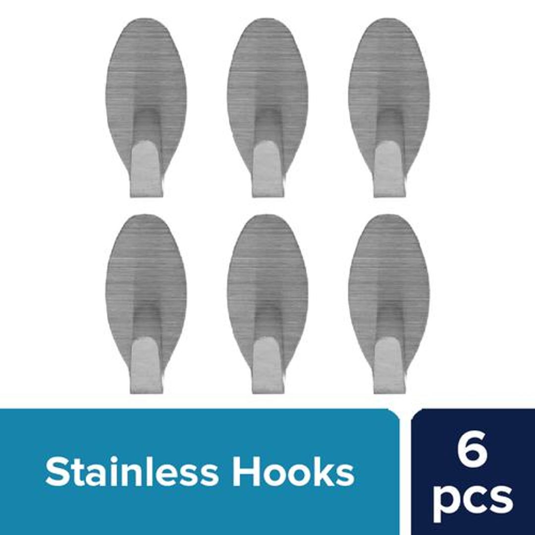 BB Home Stainless Steel Oval Adhesive Hook Set - Strong Grip, Max. Load 0.5 kg, 6 pcs 
