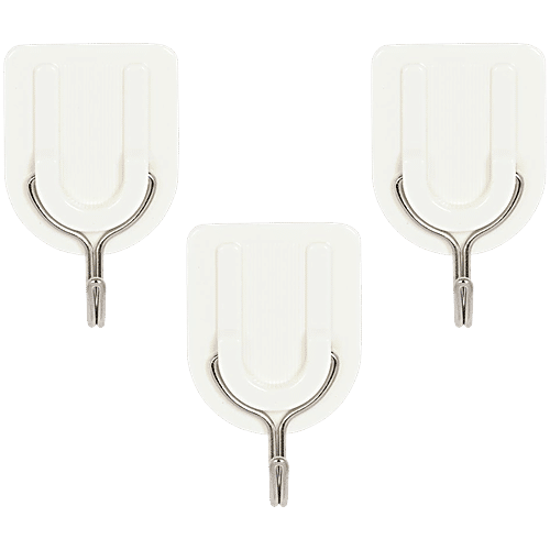 bb home Plastic & Stainless Steel Classic Adhesive Hook Set - Strong Grip, Max. Load 2.0 kg, Medium, 3 pcs  