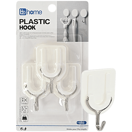 bb home Plastic & Stainless Steel Classic Adhesive Hook Set - Strong Grip, Max. Load 2.0 kg, Medium, 3 pcs  