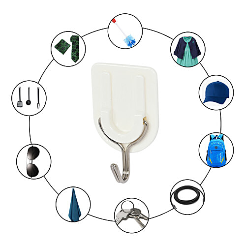 bb home Plastic & Stainless Steel Classic Adhesive Hook Set - Strong Grip, Max. Load 2.0 kg, Medium, 3 pcs  