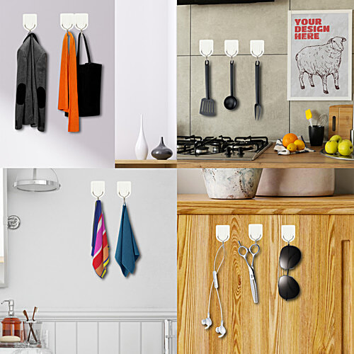 bb home Plastic & Stainless Steel Classic Adhesive Hook Set - Strong Grip, Max. Load 2.0 kg, Medium, 3 pcs  