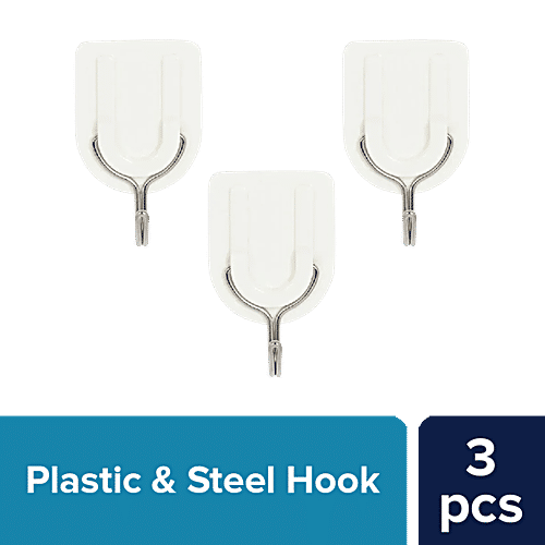 bb home Plastic & Stainless Steel Classic Adhesive Hook Set - Strong Grip, Max. Load 2.0 kg, Medium, 3 pcs  