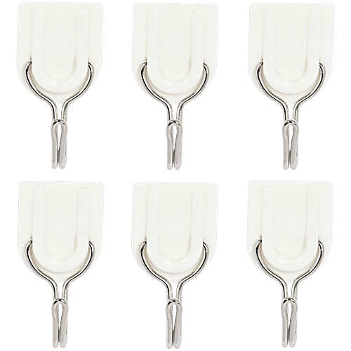 bb home Plastic & Stainless Steel Classic Adhesive Hook Set - Strong Grip, Max. Load 1.0 kg, Small, 6 pcs  