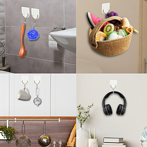 bb home Plastic & Stainless Steel Classic Adhesive Hook Set - Strong Grip, Max. Load 1.0 kg, Small, 6 pcs  