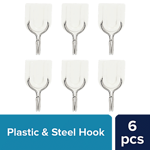 bb home Plastic & Stainless Steel Classic Adhesive Hook Set - Strong Grip, Max. Load 1.0 kg, Small, 6 pcs  