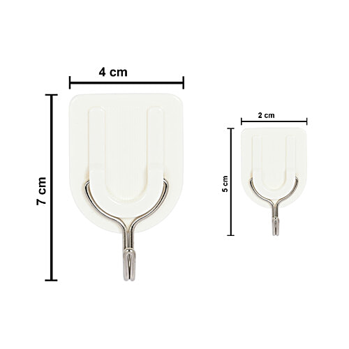 bb home Plastic & Stainless Steel Classic Adhesive Hook Set - Strong Grip, Max. Load 2.0/1.0 kg, Medium & Small, 5 pcs  