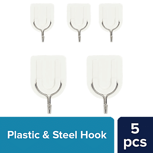 bb home Plastic & Stainless Steel Classic Adhesive Hook Set - Strong Grip, Max. Load 2.0/1.0 kg, Medium & Small, 5 pcs  