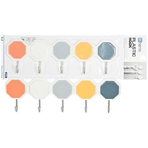 bb home Plastic & Stainless Steel Hexagon Adhesive Hook Set - Strong Grip, Max. Load 3.0 kg, 5 pcs  