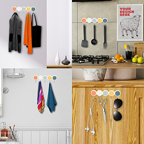 bb home Plastic & Stainless Steel Hexagon Adhesive Hook Set - Strong Grip, Max. Load 3.0 kg, 5 pcs  