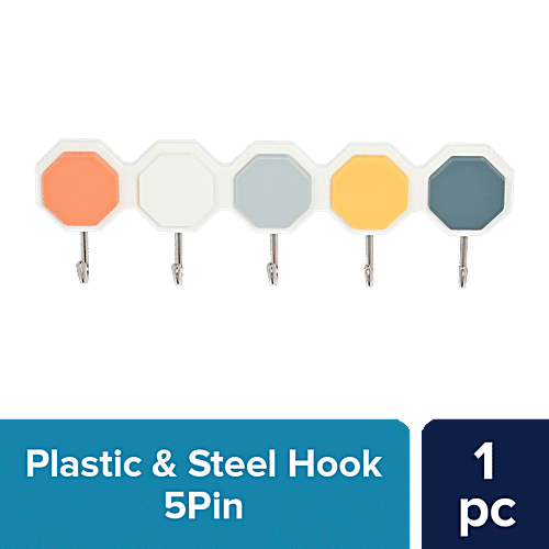 bb home Plastic & Stainless Steel Hexagon Adhesive Hook Set - Strong Grip, Max. Load 3.0 kg, 5 pcs  