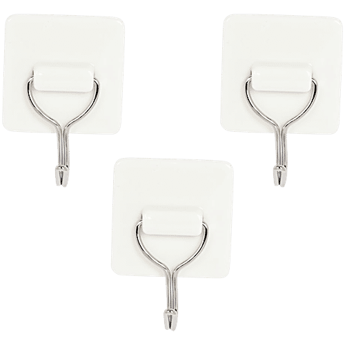 bb home Plastic & Stainless Steel Square Adhesive Hook Set - Strong Grip, Max. Load 2.0 kg, 3 pcs  