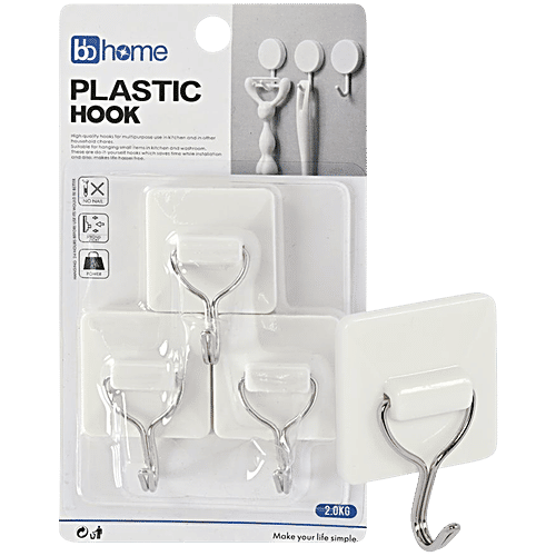 bb home Plastic & Stainless Steel Square Adhesive Hook Set - Strong Grip, Max. Load 2.0 kg, 3 pcs  