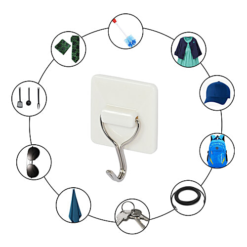 bb home Plastic & Stainless Steel Square Adhesive Hook Set - Strong Grip, Max. Load 2.0 kg, 3 pcs  