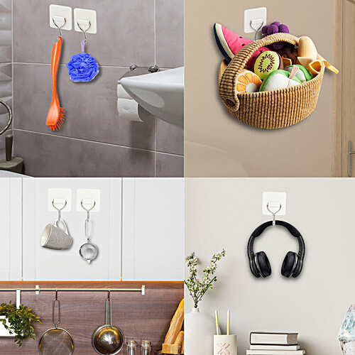 bb home Plastic & Stainless Steel Square Adhesive Hook Set - Strong Grip, Max. Load 2.0 kg, 3 pcs  