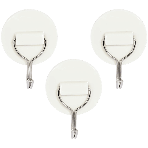 bb home Plastic & Stainless Steel Round Adhesive Hook Set - Strong Grip, Max. Load 2.0 kg, 3 pcs  