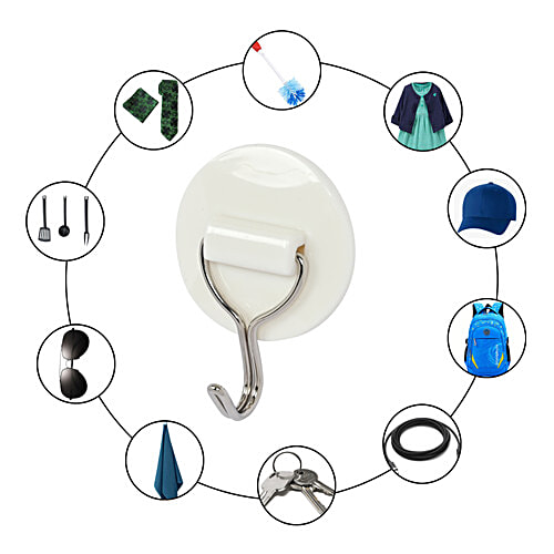 bb home Plastic & Stainless Steel Round Adhesive Hook Set - Strong Grip, Max. Load 2.0 kg, 3 pcs  