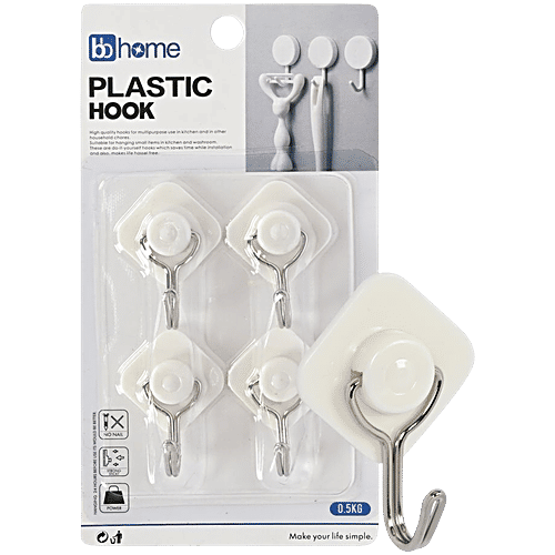bb home Plastic & Stainless Steel Diamond Adhesive Hook Set - Strong Grip, Max. Load 0.5 kg, 4 pcs  