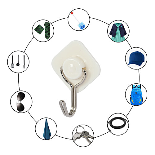 bb home Plastic & Stainless Steel Diamond Adhesive Hook Set - Strong Grip, Max. Load 0.5 kg, 4 pcs  