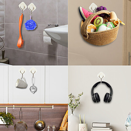 bb home Plastic & Stainless Steel Diamond Adhesive Hook Set - Strong Grip, Max. Load 0.5 kg, 4 pcs  