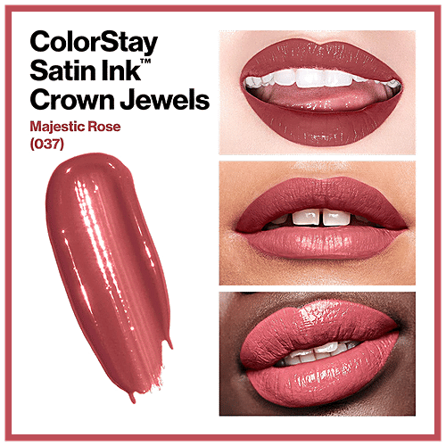 Revlon ColorStay Satin Ink Crown Jewels Liquid Lipstick - Longlasting, Waterproof, Moisturising, 5 ml 037 Majestic Rose