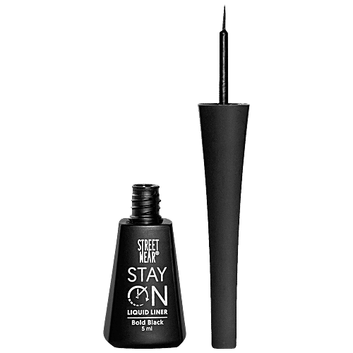 Street Wear Stay On Liquid Liner- 24 Hr Long Wear, Shiny Finish, Smudgeproof, Rich Pigment, 5 ml Bold Black 