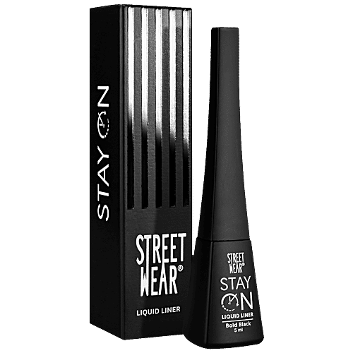 Street Wear Stay On Liquid Liner- 24 Hr Long Wear, Shiny Finish, Smudgeproof, Rich Pigment, 5 ml Bold Black 
