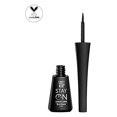 Street Wear Stay On Liquid Liner- 24 Hr Long Wear, Shiny Finish, Smudgeproof, Rich Pigment, 5 ml Bold Black 
