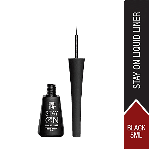 Street Wear Stay On Liquid Liner- 24 Hr Long Wear, Shiny Finish, Smudgeproof, Rich Pigment, 5 ml Bold Black 