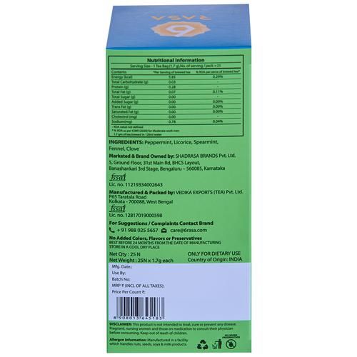 6rasa Mint Medley Tea - Peppermint, Spearmint, Licorice, Cooling, Refreshing, Energizing Blend, 42.5 g (25 Bags X 1.7 g Each) 