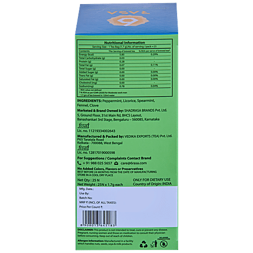 6rasa Mint Medley Tea - Peppermint, Spearmint, Licorice, Cooling, Refreshing, Energizing Blend, 42.5 g (25 Bags X 1.7 g Each) 