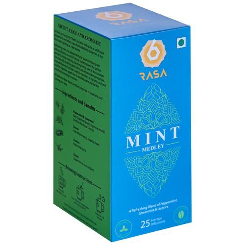 6rasa Mint Medley Tea - Peppermint, Spearmint, Licorice, Cooling, Refreshing, Energizing Blend, 42.5 g (25 Bags X 1.7 g Each) 