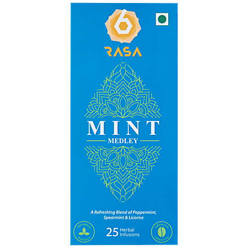 6rasa Mint Medley Tea - Peppermint, Spearmint, Licorice, Cooling, Refreshing, Energizing Blend, 42.5 g (25 Bags X 1.7 g Each) 