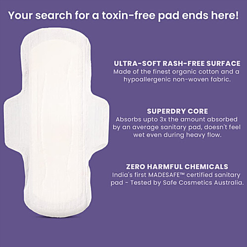 Azah Rash-Free Organic Sanitary Pads - All Regular, With Disposable Bags, 30 pcs  