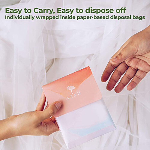 Azah Rash-Free Organic Sanitary Pads - With Disposable Bags, 12 pcs (8 Regular + 4 XL) Organic Cotton Pads, Made Safe Certified