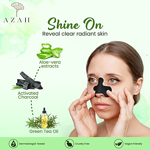 Azah Ultra Deep Cleansing Nose Strips For Blackhead Removal - With Aloe Vera & Activated Charcoal, 10 pcs  Unclog Pores, Removes Whiteheads, Excess Oil & Dirt