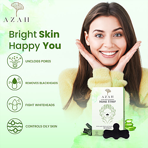 Azah Ultra Deep Cleansing Nose Strips For Blackhead Removal - With Aloe Vera & Activated Charcoal, 10 pcs  Unclog Pores, Removes Whiteheads, Excess Oil & Dirt