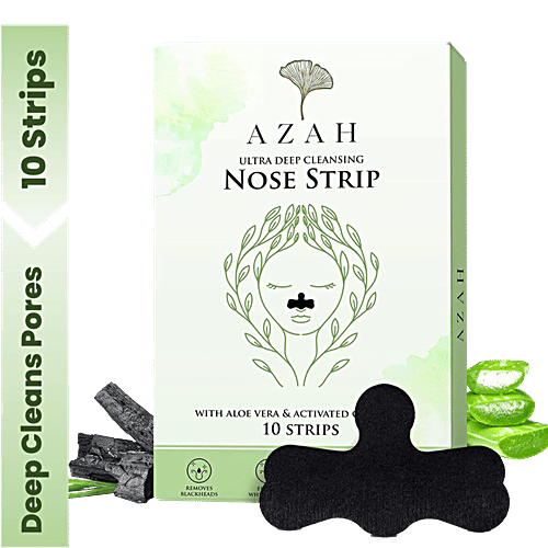 Azah Ultra Deep Cleansing Nose Strips For Blackhead Removal - With Aloe Vera & Activated Charcoal, 10 pcs  Unclog Pores, Removes Whiteheads, Excess Oil & Dirt