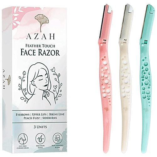 Azah Feather Touch Face & Eyebrow Razor For Women - Scratch Free Facial Hair Removal, For Soft Hair, 3 pcs