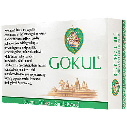 Gokul Skin Protection Soap - Neem, Tulasi, Sandalwood, Prevents Acne, 75 g Carton
