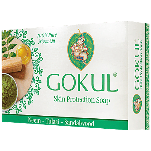 Gokul Skin Protection Soap - Neem, Tulasi, Sandalwood, Prevents Acne, 75 g Carton