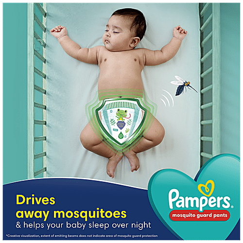 Pampers  Mosquito Guard Pants Baby Diapers - Large Size, 9-14 Kg, With Natural Neem Oil, First Time In India, 52 pcs  