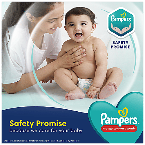 Pampers  Mosquito Guard Pants Baby Diapers - Medium Size, 7-12 Kg, With Natural Neem Oil, First Time In India, 62 pcs  
