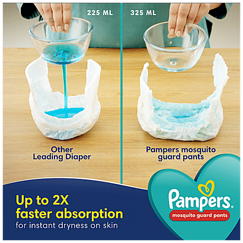 Pampers  Mosquito Guard Pants Baby Diapers - Medium Size, 7-12 Kg, With Natural Neem Oil, First Time In India, 62 pcs  